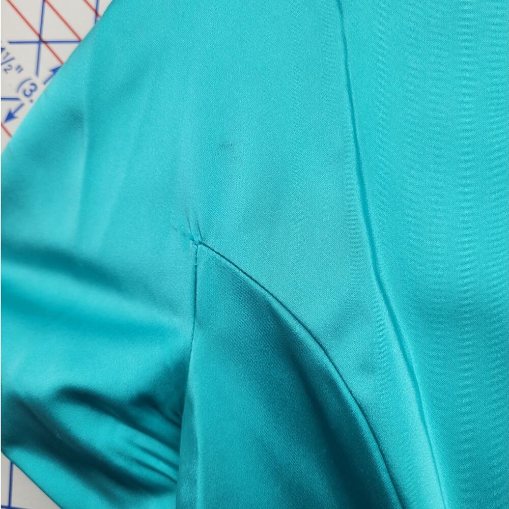 Vintage 50s 60s Satin Blue Boatneck Cocktail Dress Elegant Timeless Style - Picture 9 of 16